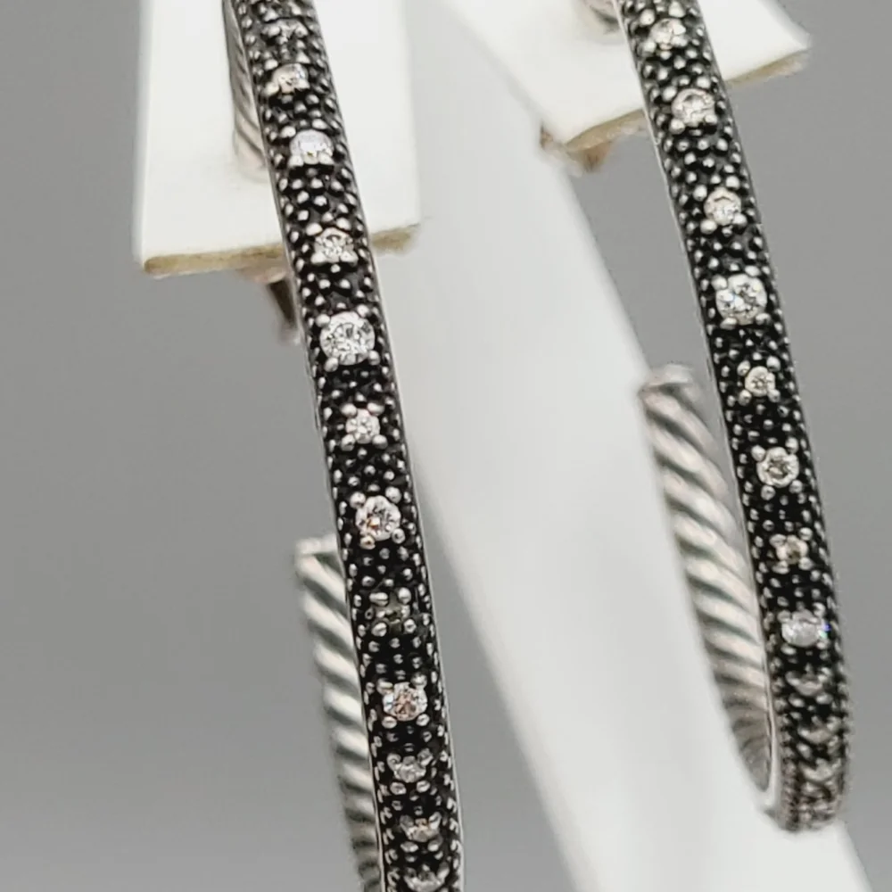 David Yurman Large Midnight Melange Hoop Earrings With Diamonds - Picture 9 of 12